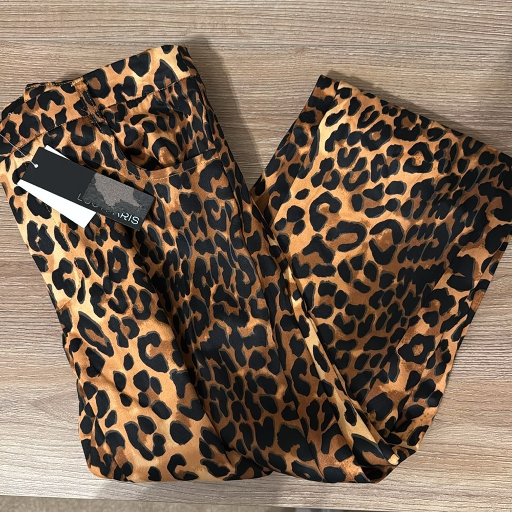Lucy Paris Nahla Brown Leopard Print Straight Leg Pants Women's Sz XS NWT - Picture 4 of 6
